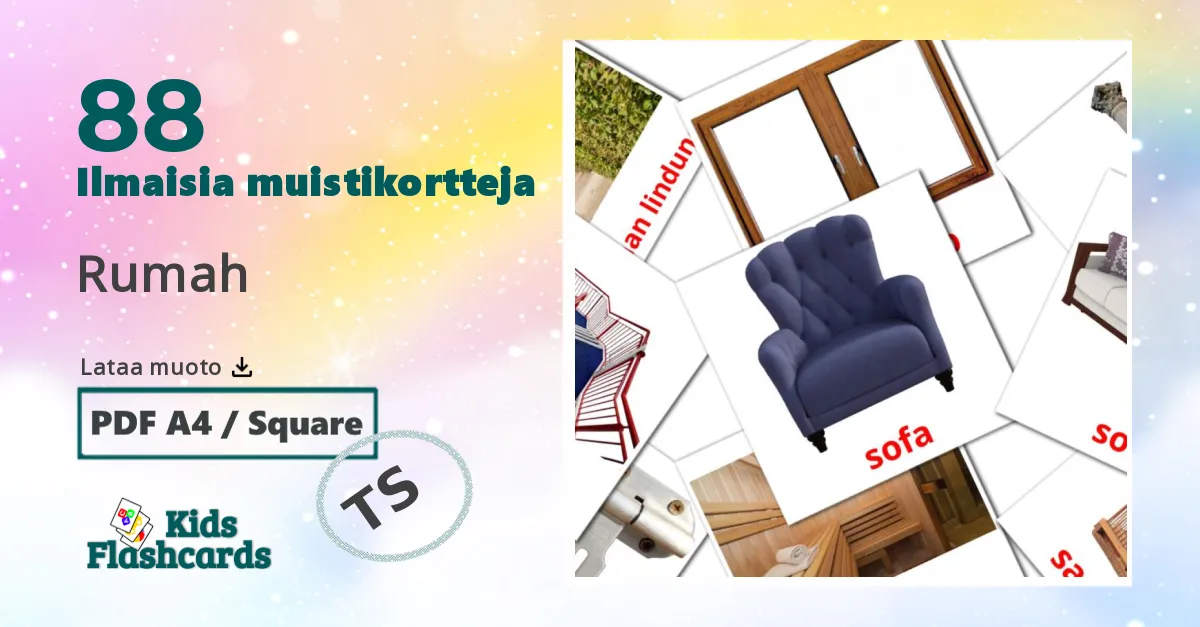 Rumah – lasten kuvakortit malaijiksi sanastoon