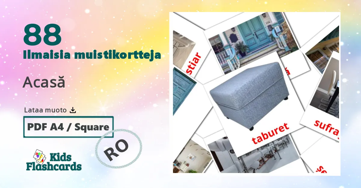 Acasă – lasten kuvakortit romanianksi sanastoon