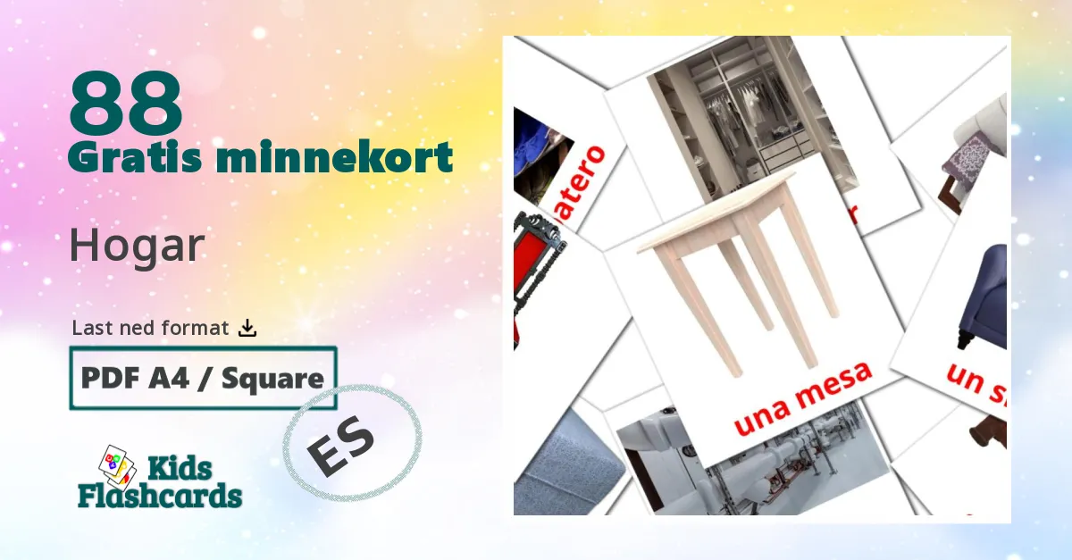 Hogar bildekort for barn på spansk