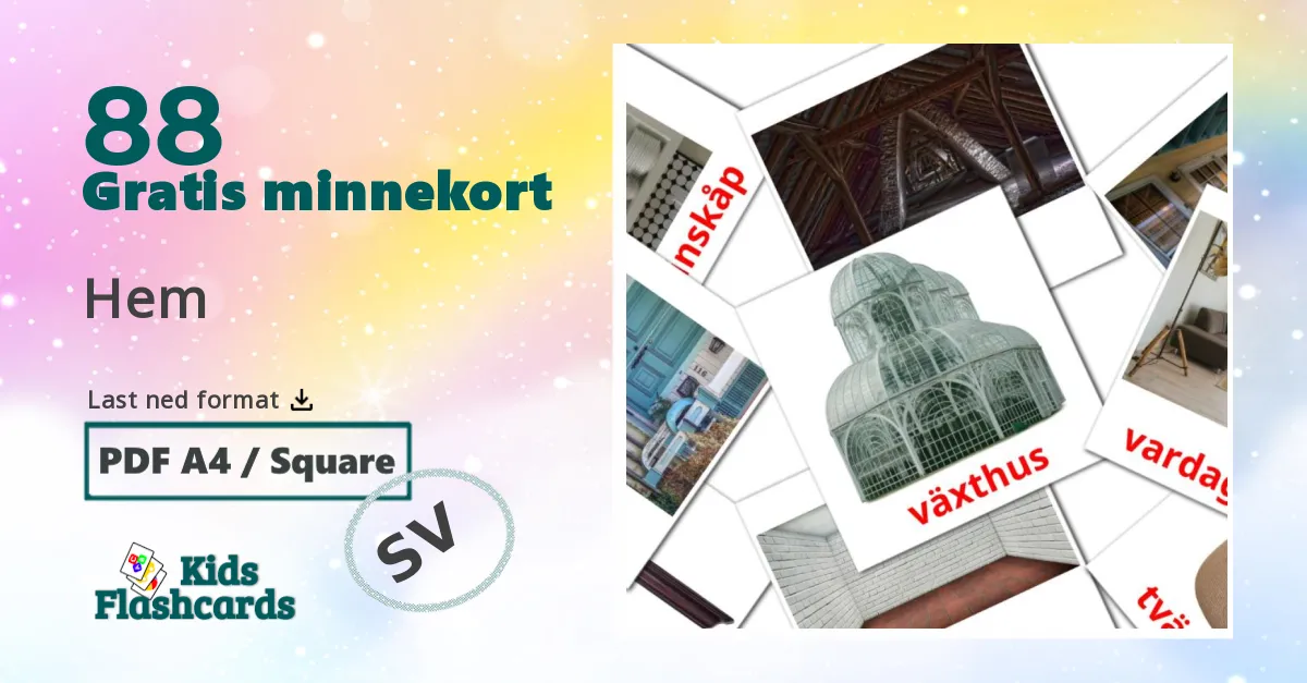 Hem bildekort for barn på svensk