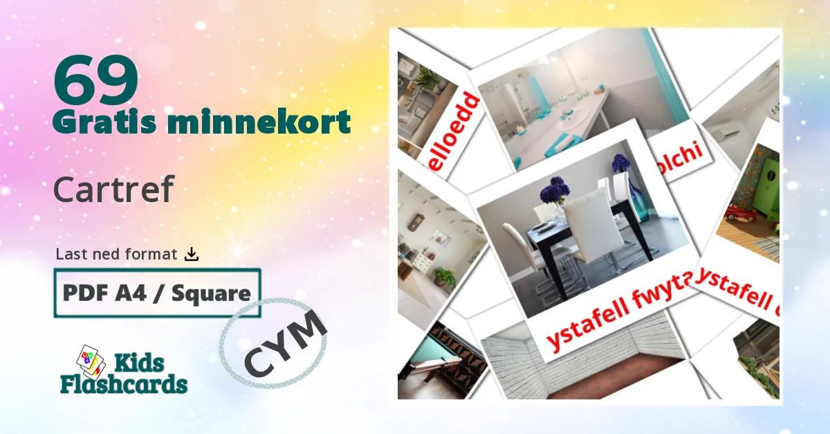 Cartref bildekort for barn på walisisk