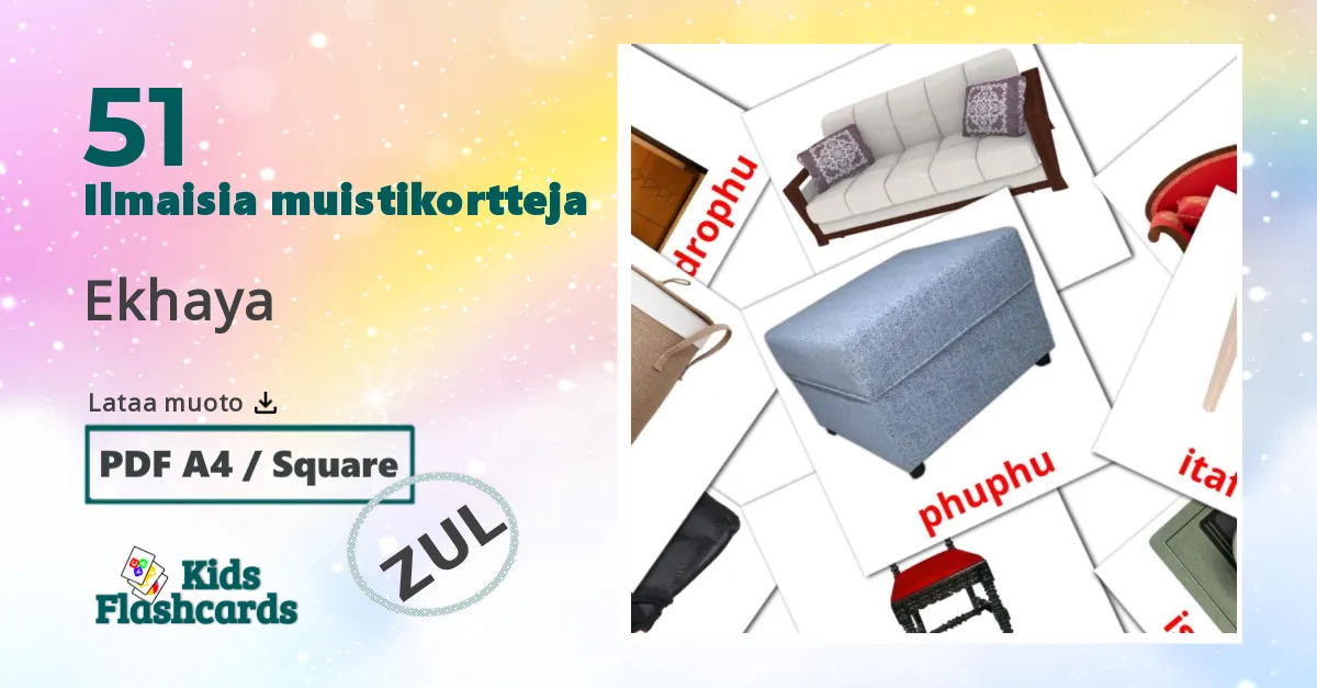 Ekhaya – lasten kuvakortit zuluksi sanastoon