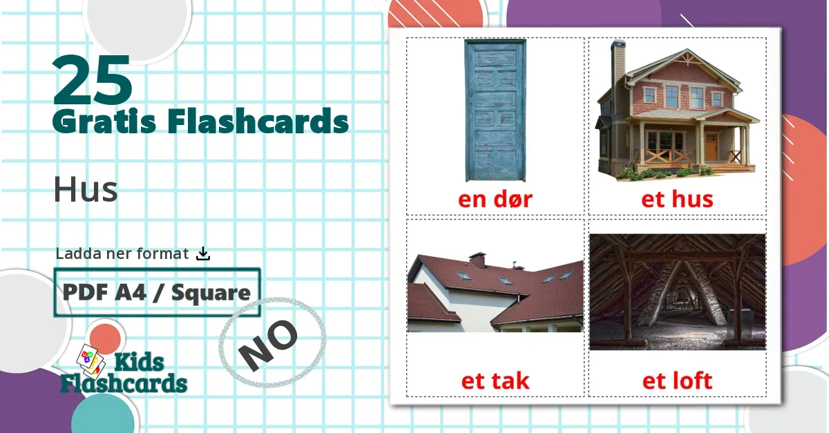 25 Hus bildkort för barn