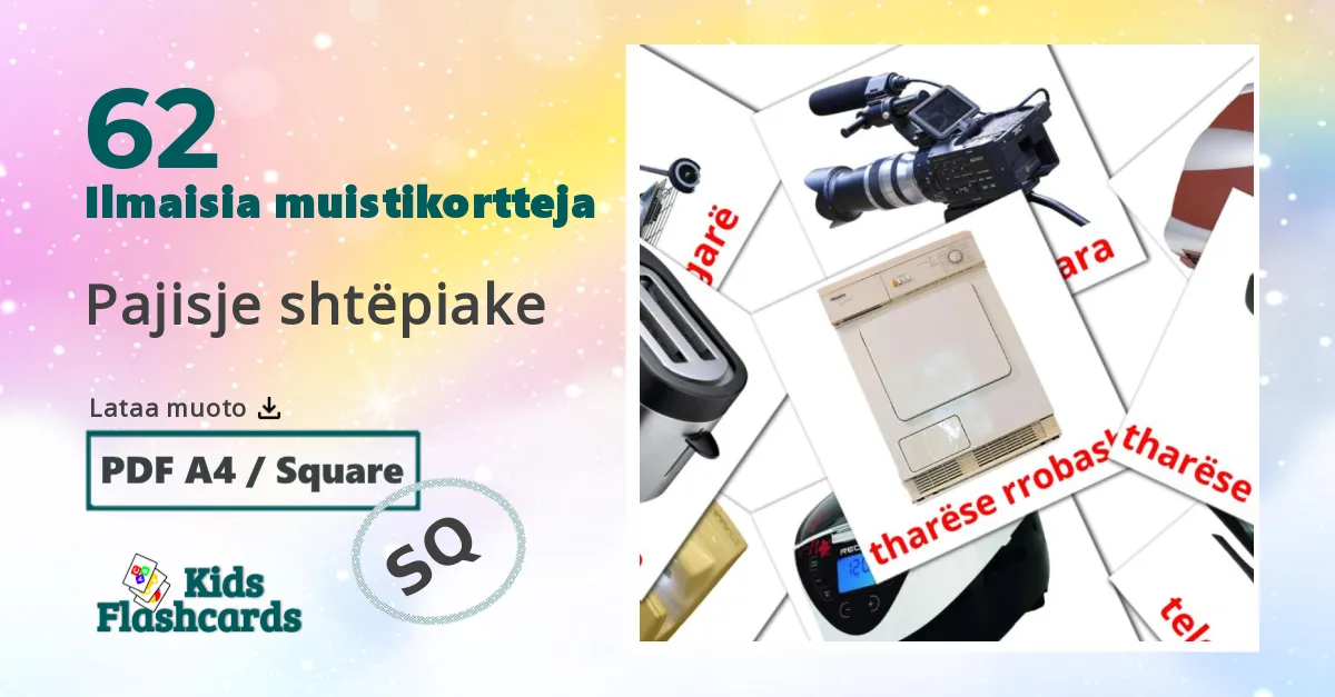 62 Pajisje shtëpiake lasten kuvakortit