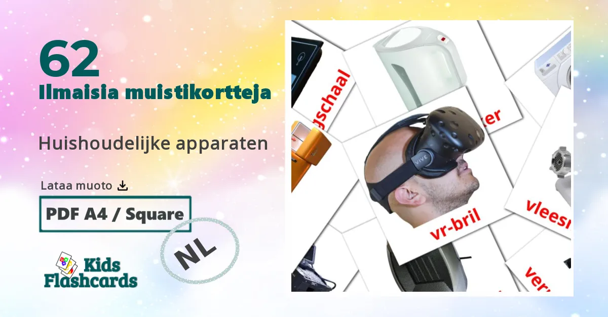 Huishoudelijke apparaten – lasten kuvakortit hollanninksi sanastoon