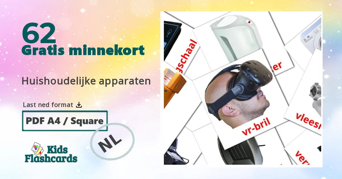 Huishoudelijke apparaten bildekort for barn på nederlandsk