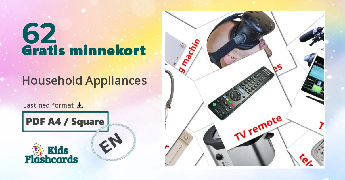 Household Appliances bildekort for barn på engelsk