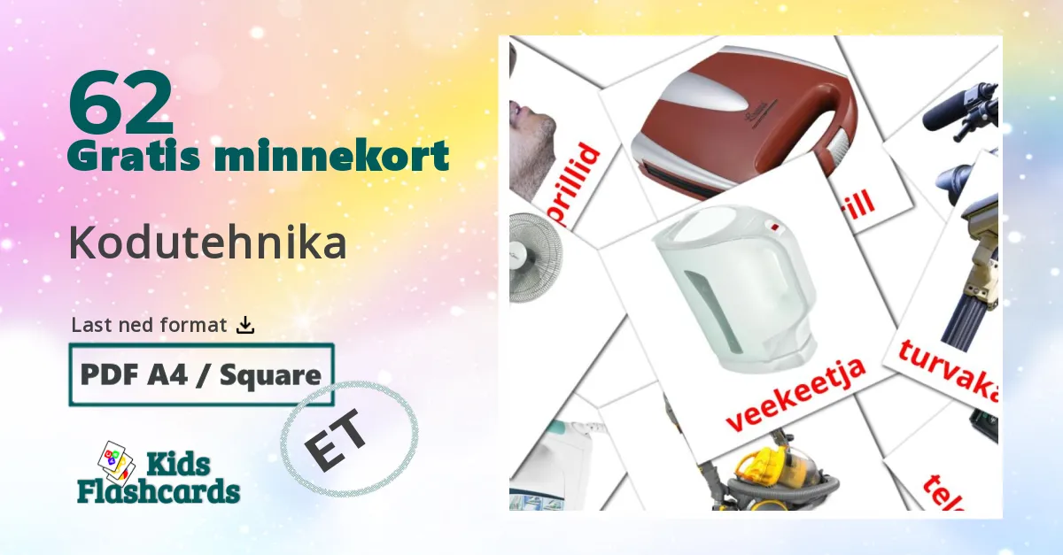 Kodutehnika bildekort for barn på estonisk