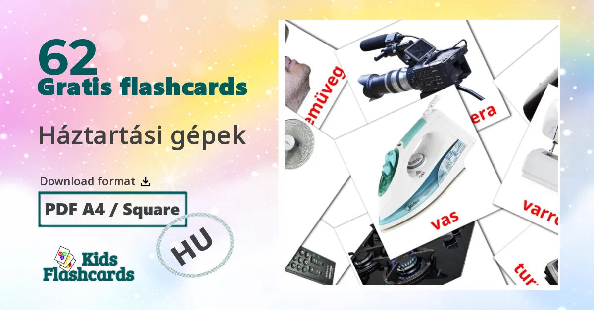 Háztartási gépek ungarsk ordforråd billedkort for børn