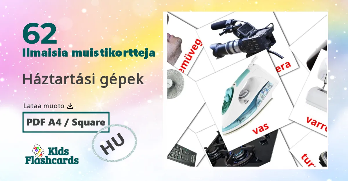 Háztartási gépek – lasten kuvakortit unkariksi sanastoon