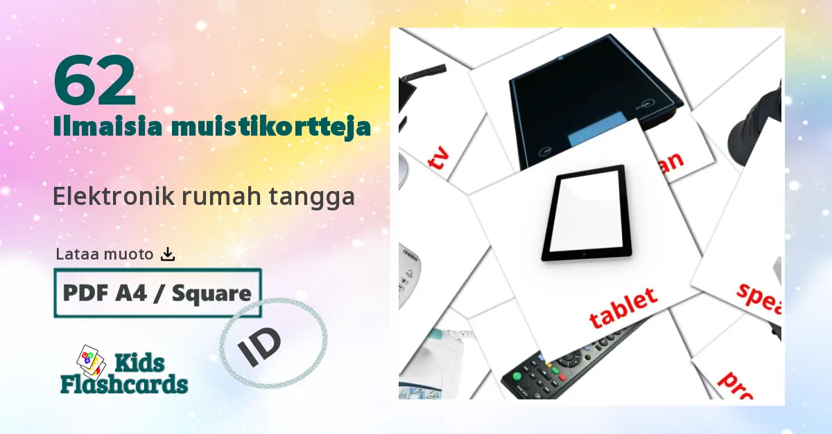 Elektronik rumah tangga – lasten kuvakortit indonesialaiseksi sanastoon