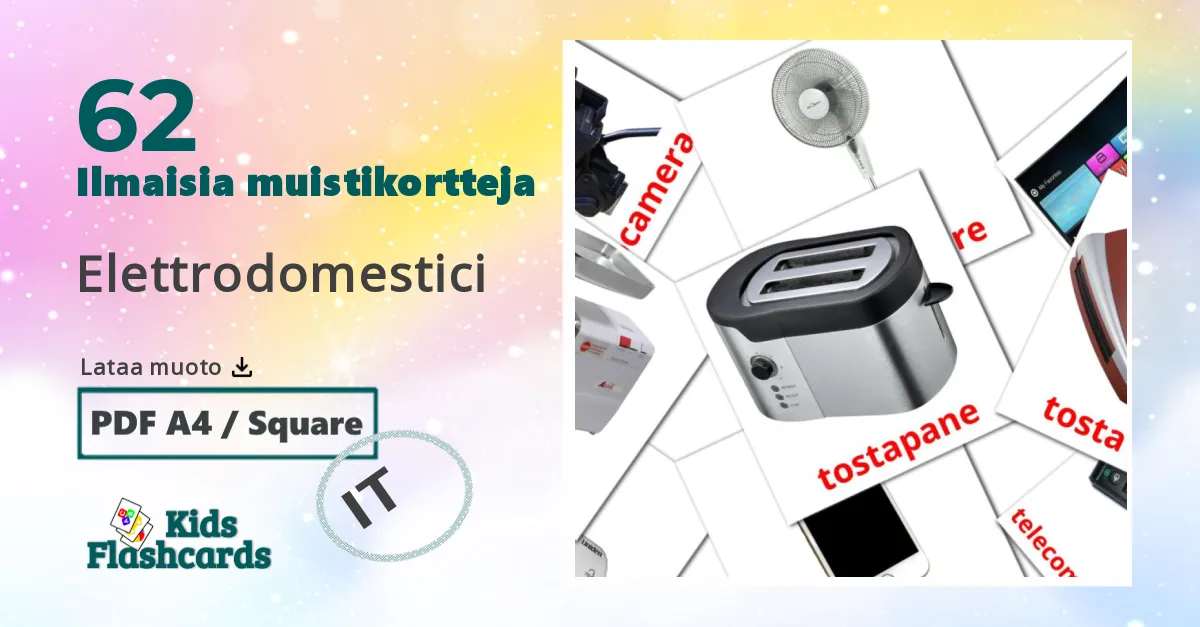 Elettrodomestici – lasten kuvakortit italialaiseksi sanastoon