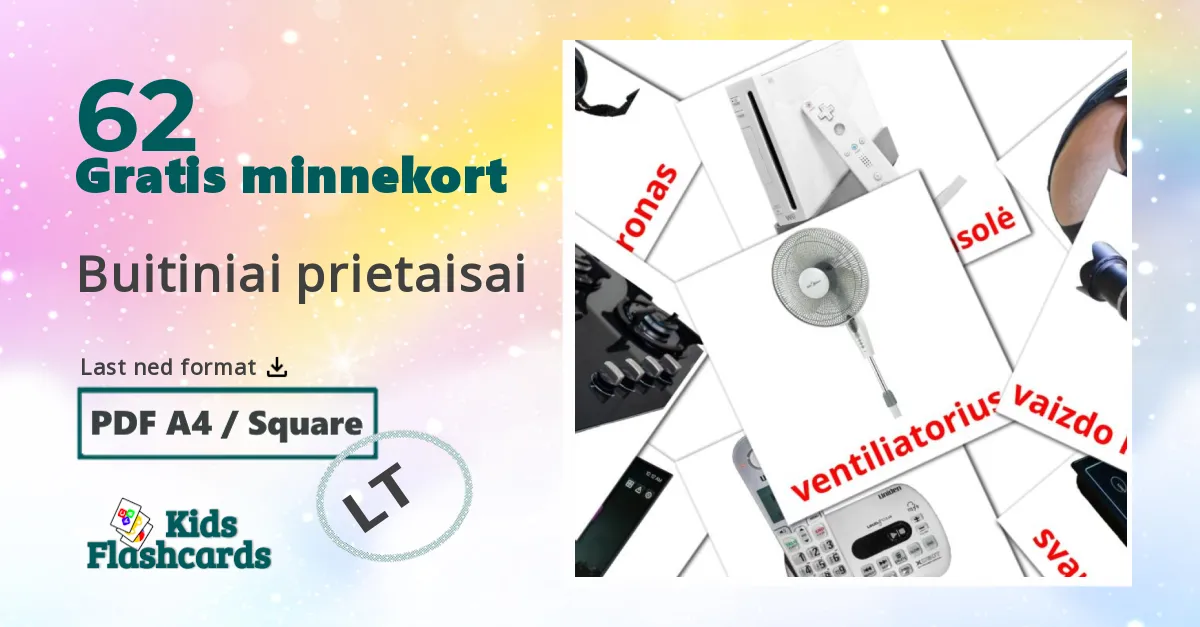 Buitiniai prietaisai bildekort for barn på litauisk