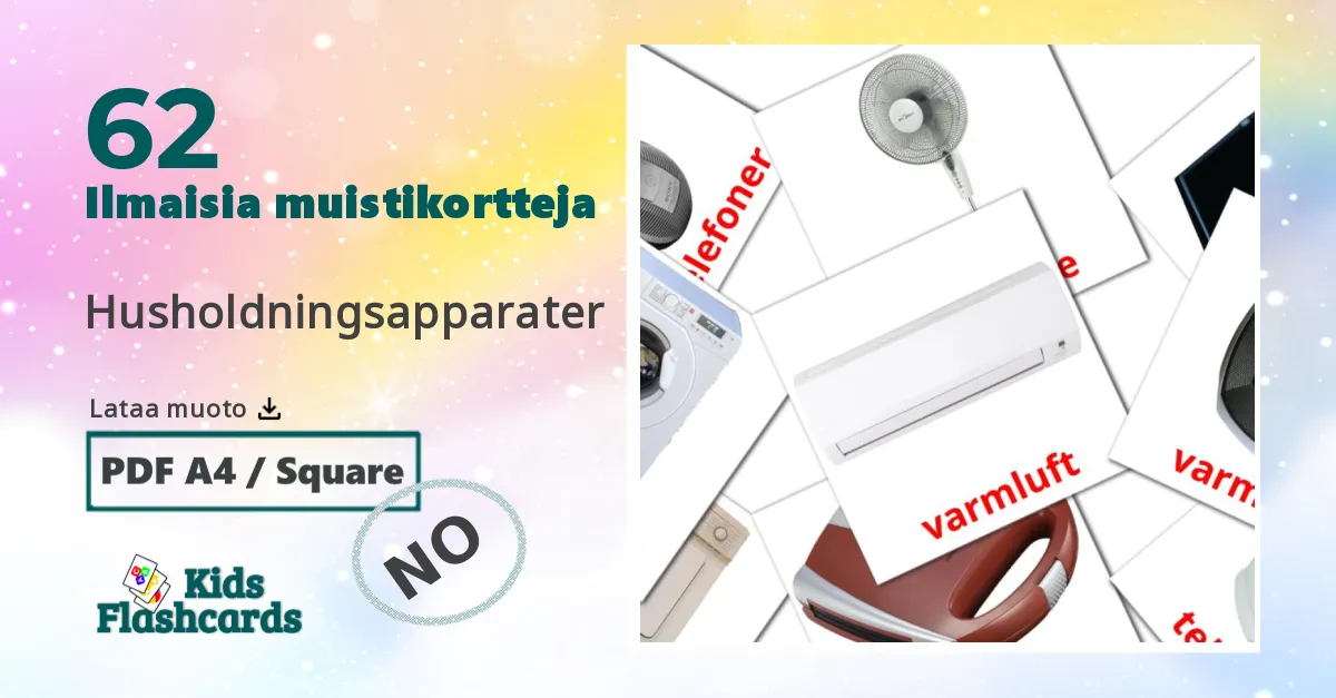 Husholdningsapparater – lasten kuvakortit norjanksi sanastoon