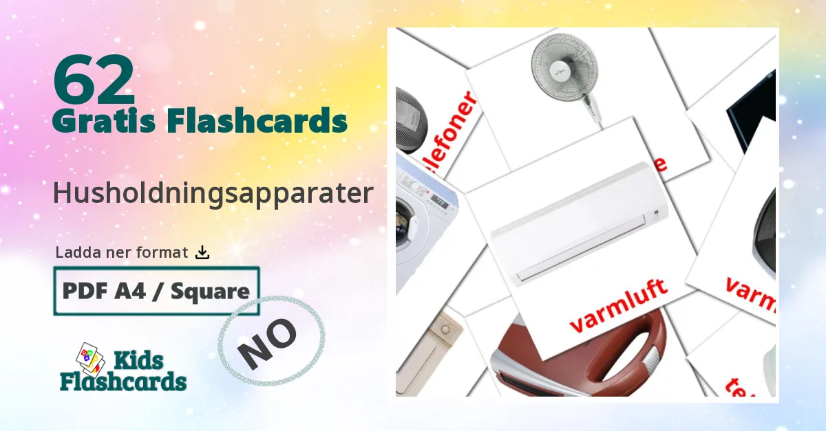 62 Husholdningsapparater bildkort för barn