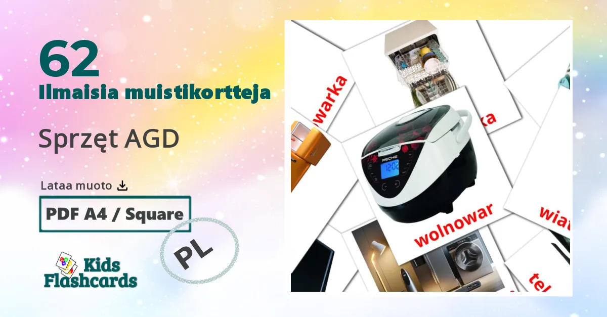 Sprzęt AGD – lasten kuvakortit puolanksi sanastoon