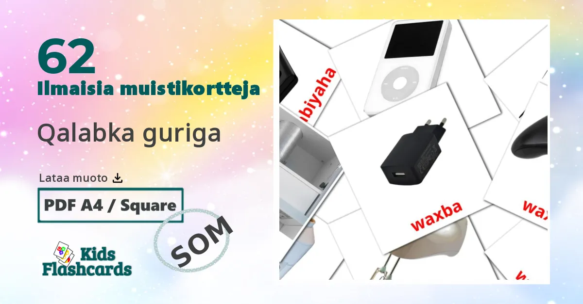 62 Qalabka guriga lasten kuvakortit