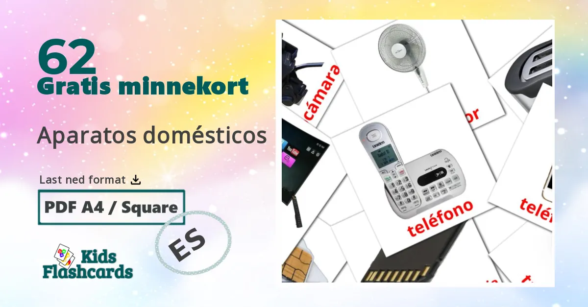 Aparatos domésticos bildekort for barn på spansk