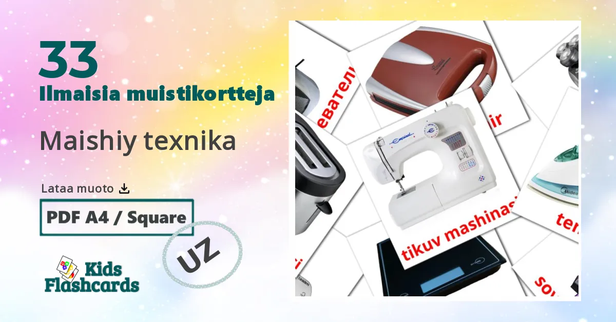 Maishiy texnika – lasten kuvakortit uzbekkiksi sanastoon
