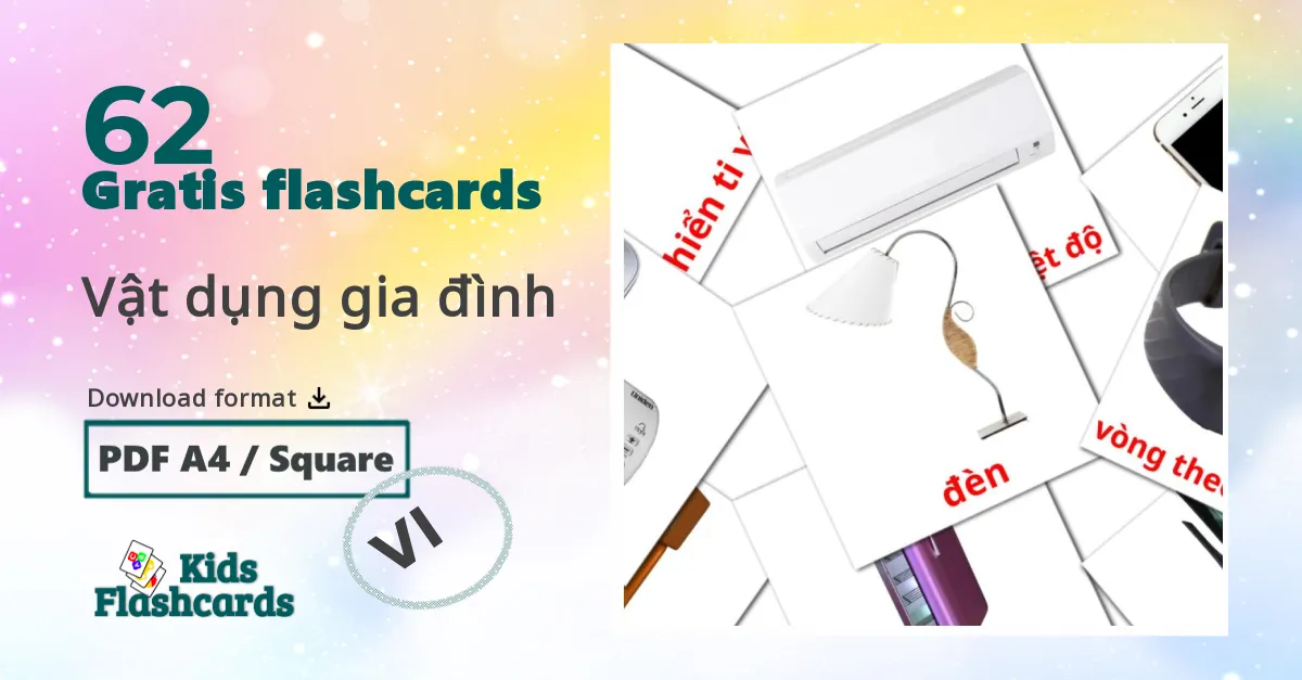 Vật dụng gia đình vietnamesisk ordforråd billedkort for børn