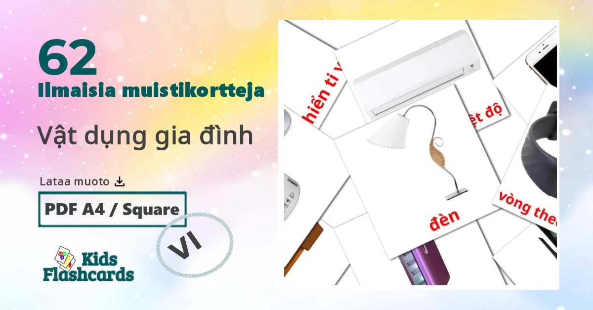 Vật dụng gia đình – lasten kuvakortit vietnamilaiseksi sanastoon