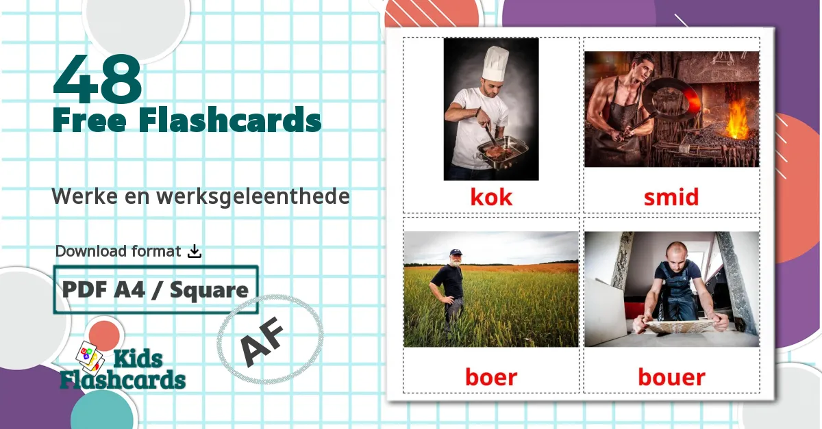 Jobs and Occupations - afrikaans vocabulary cards