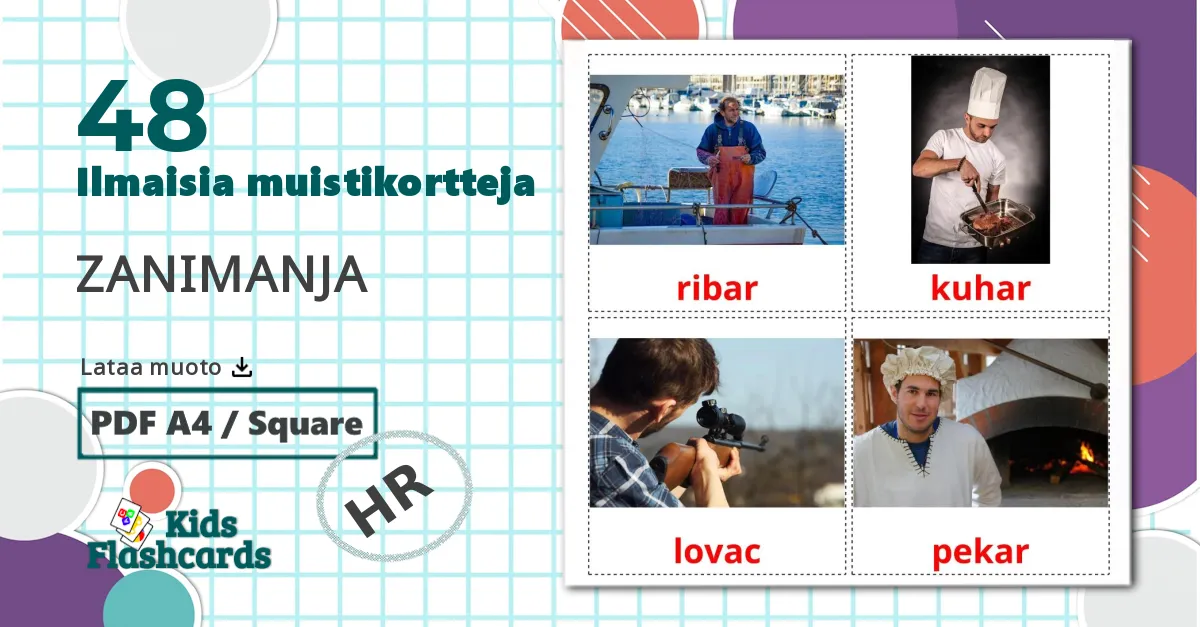 48 ZANIMANJA lasten kuvakortit