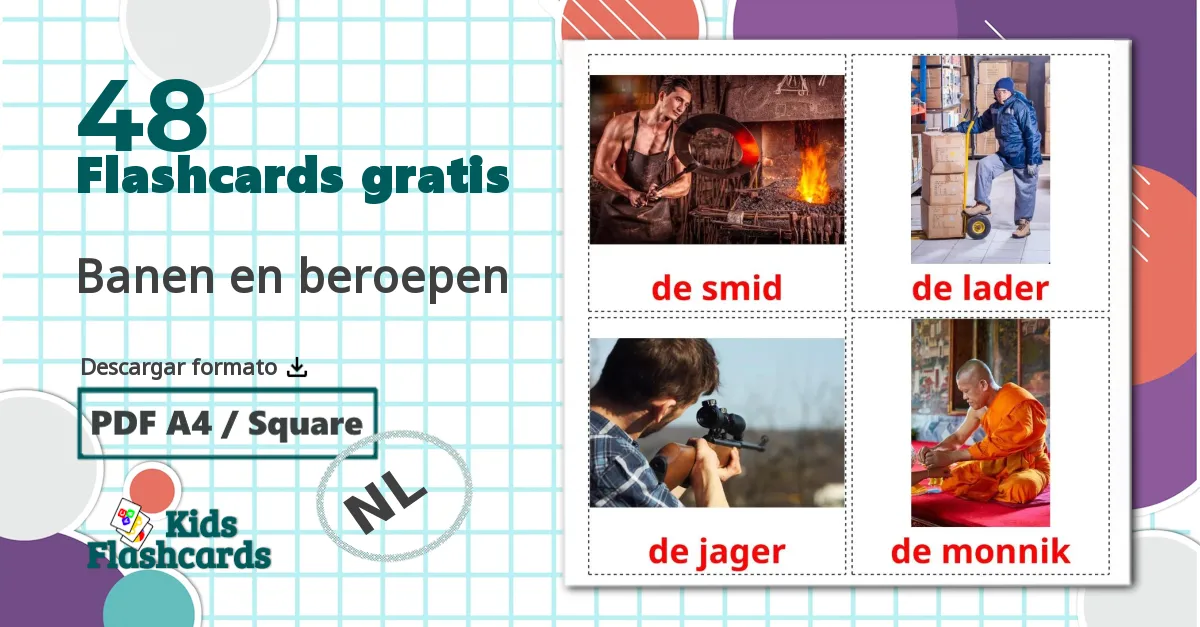 48 tarjetas didacticas de Banen en beroepen