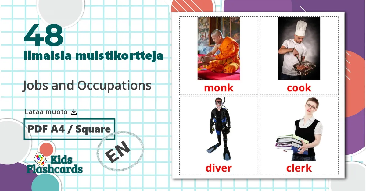 48 Jobs and Occupations lasten kuvakortit