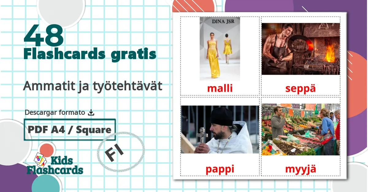 48 tarjetas didacticas de Ammatit ja työtehtävät