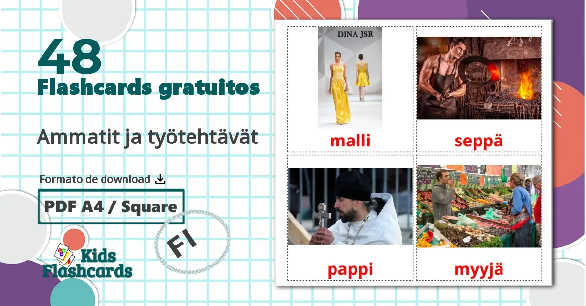 48 Flashcards de Ammatit ja työtehtävät