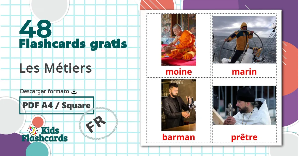 48 tarjetas didacticas de Les Métiers