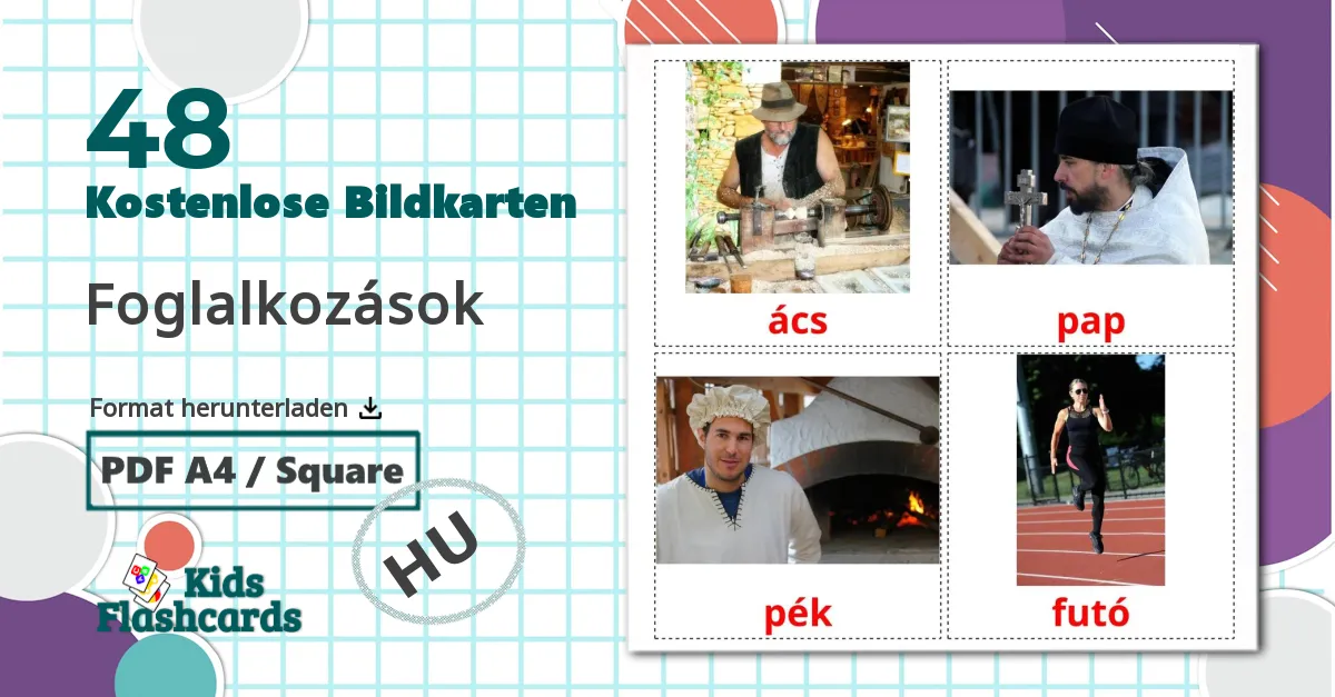 48 Bildkarten für Foglalkozások