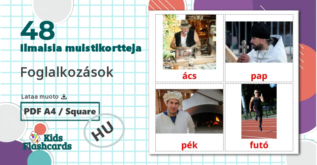48 Foglalkozások lasten kuvakortit