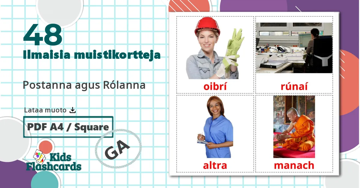 48 Työt ja ammatit lasten kuvakortit