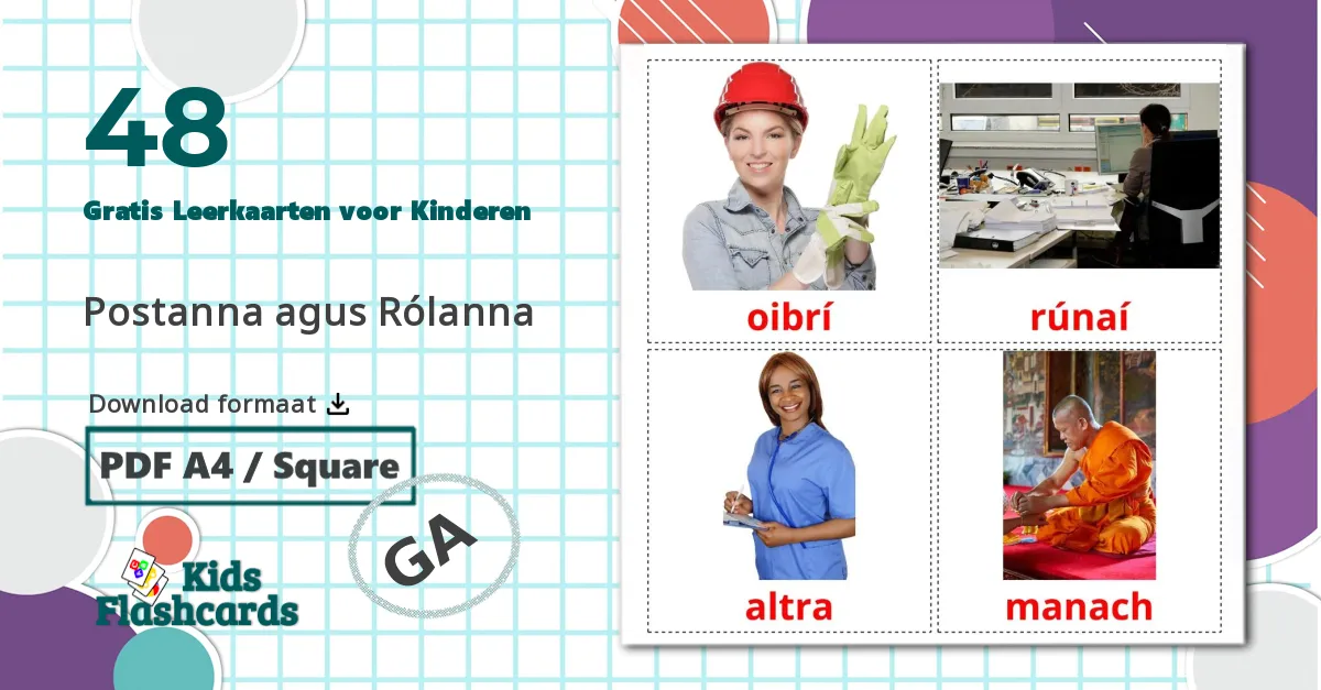 48 Banen en beroepen Leerkaarten voor kinderen