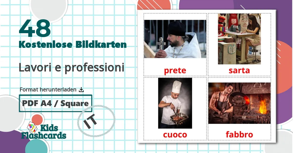 48 Bildkarten für Lavori e professioni