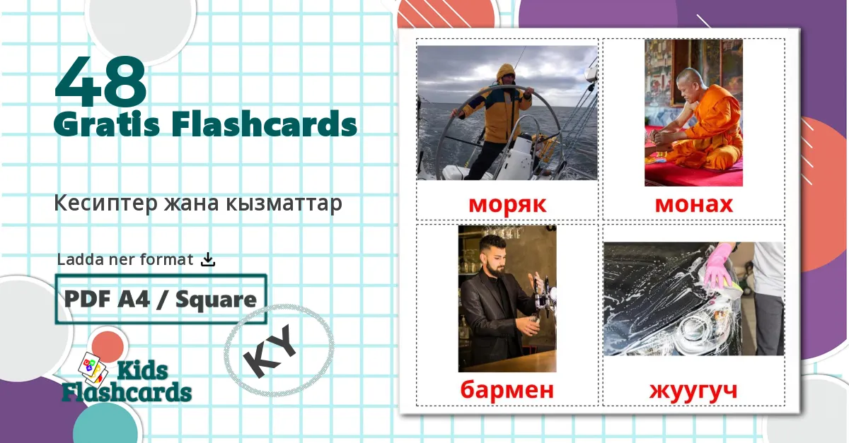 48 Utförande av yrken bildkort för barn