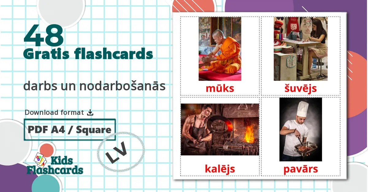 48 darbs un nodarbošanās billedkort for børn