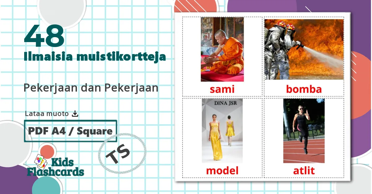 48 Pekerjaan dan Pekerjaan lasten kuvakortit