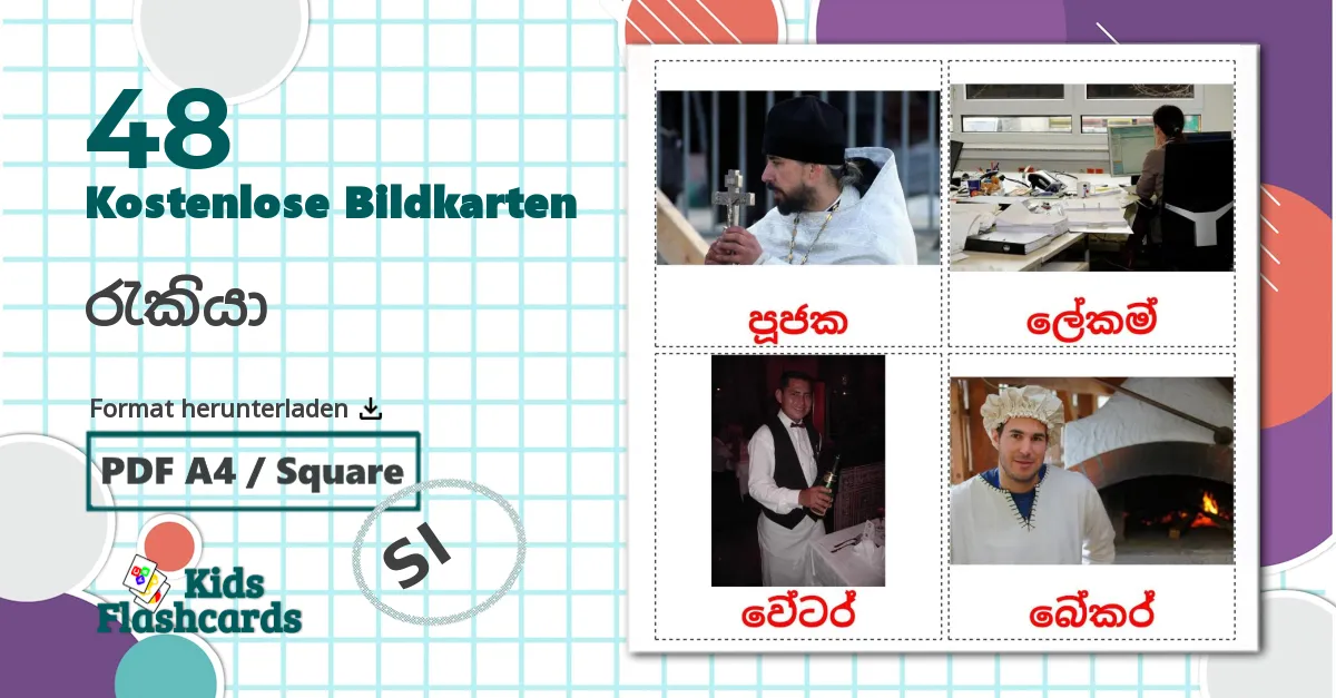 48 Bildkarten für රැකියා