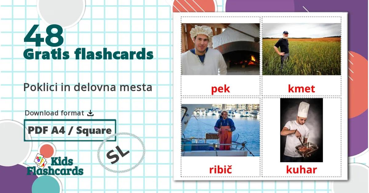 48 Poklici in delovna mesta billedkort for børn