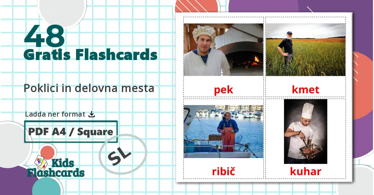 48 Poklici in delovna mesta bildkort för barn