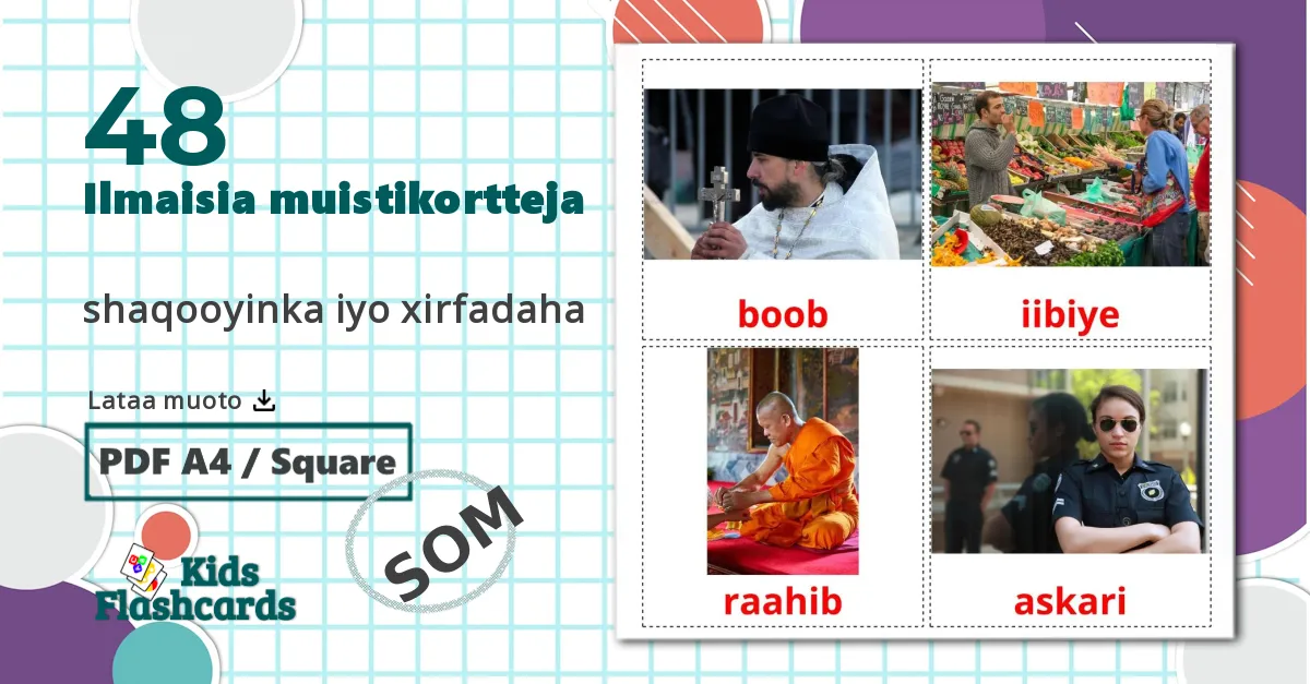 48 Työt ja ammatit lasten kuvakortit
