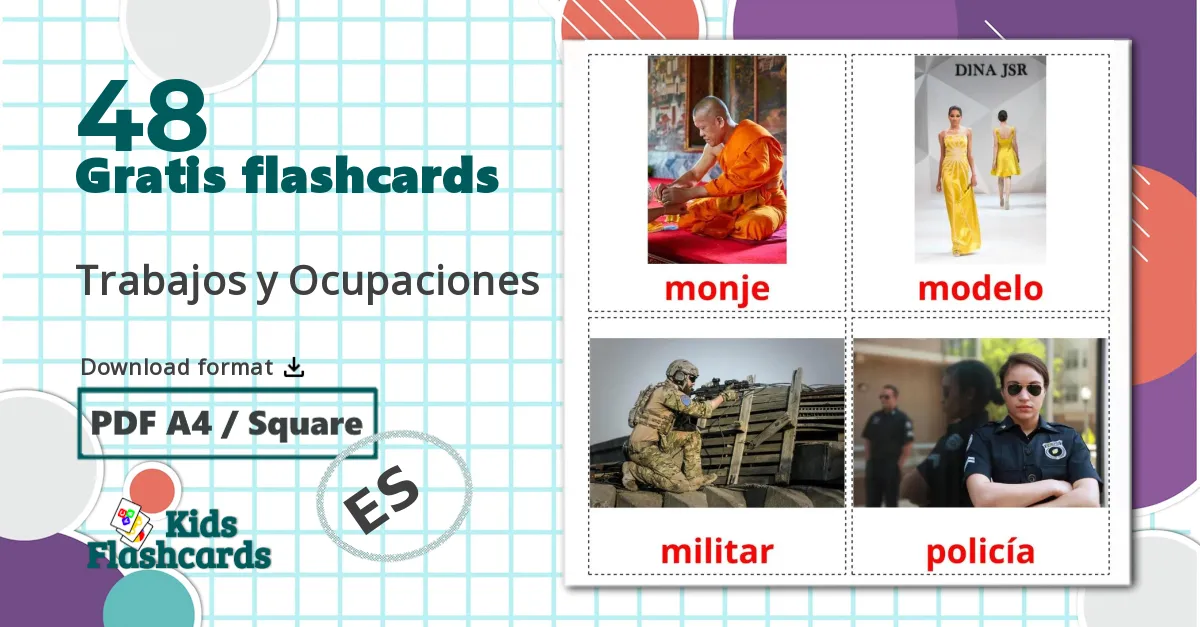 48 Trabajos y Ocupaciones billedkort for børn