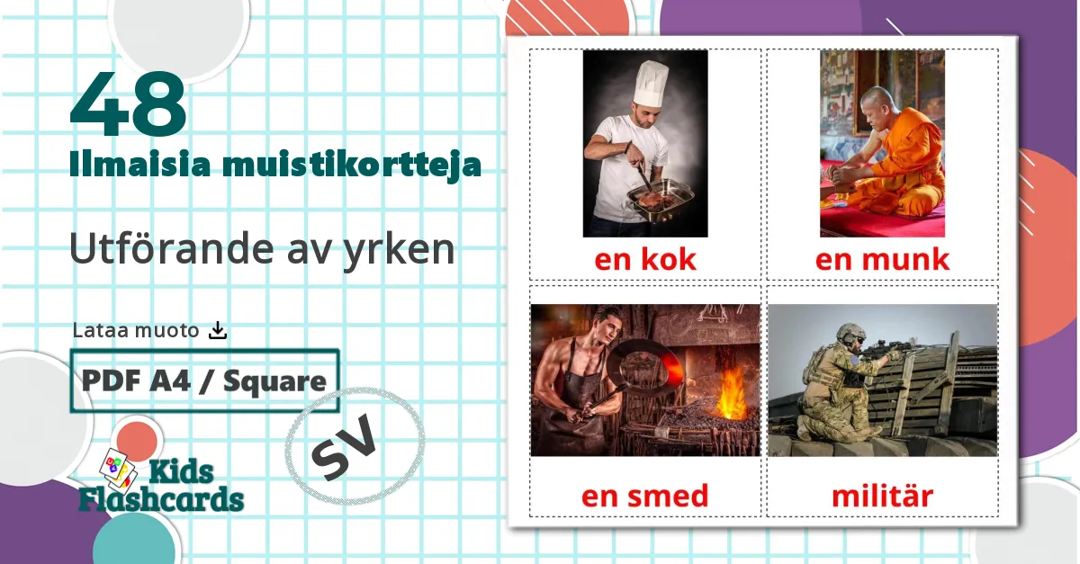 48 Työt ja ammatit lasten kuvakortit