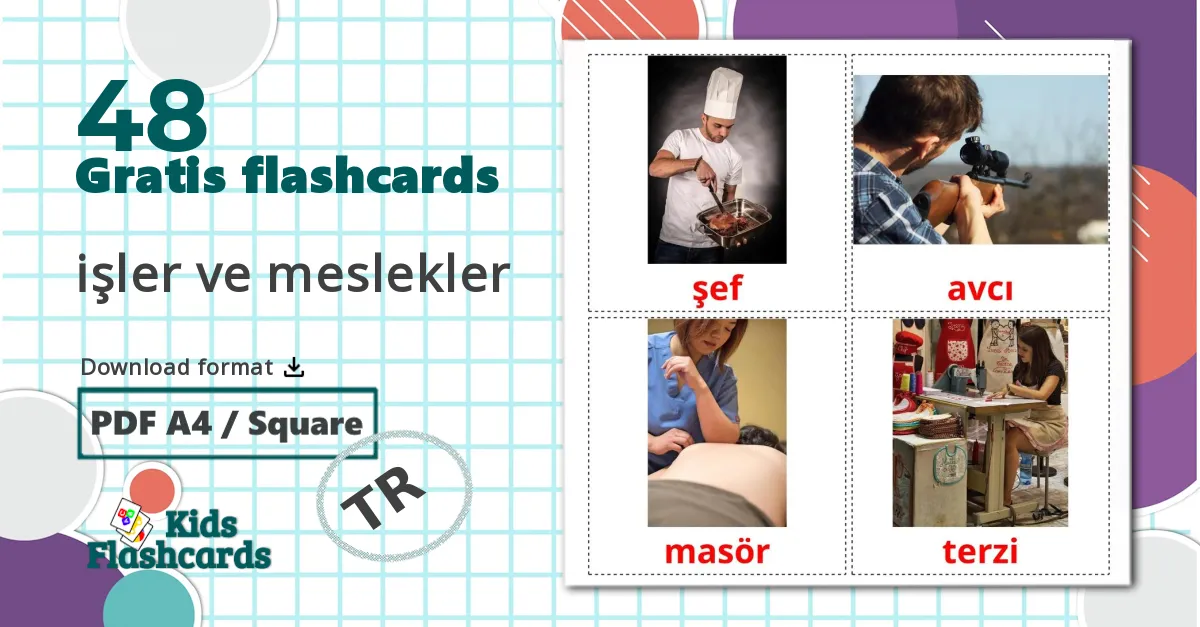 48 işler ve meslekler billedkort for børn
