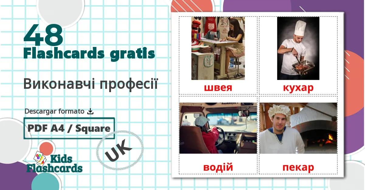 48 tarjetas didacticas de Виконавчі професії