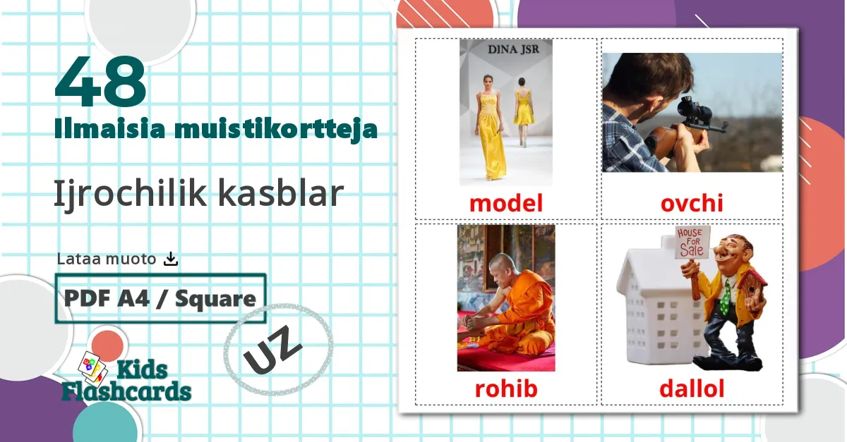 48 Työt ja ammatit lasten kuvakortit