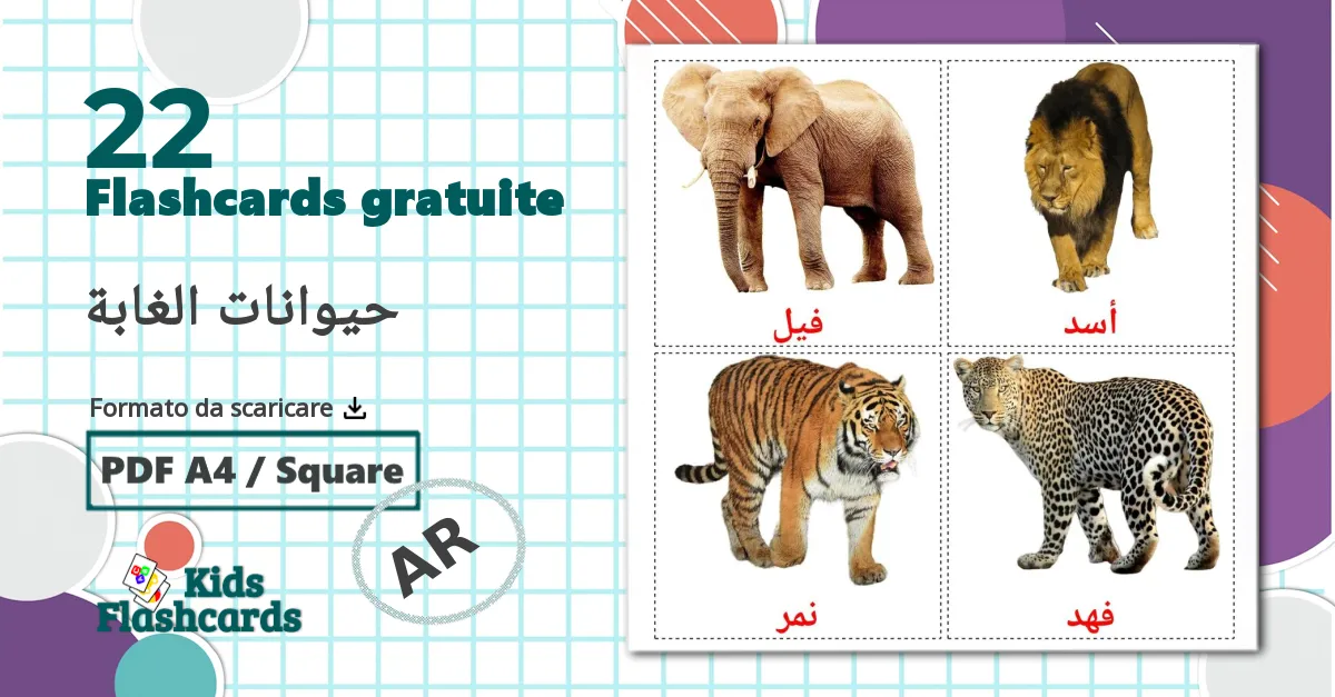 Animali della giungla - Schede di vocabolario arabo